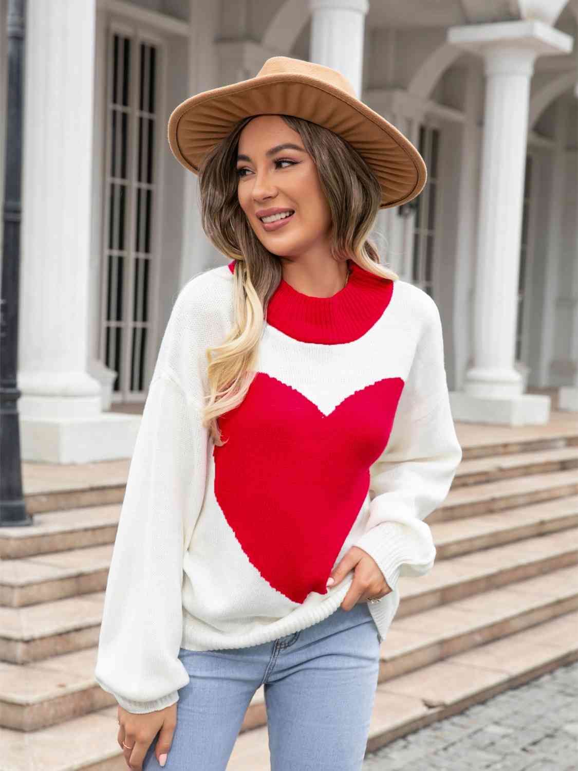 Heart Graphic Round Neck Sweater - Guy Christopher