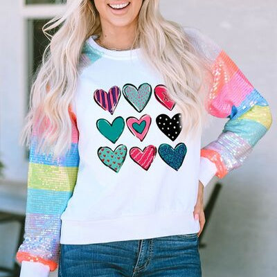 Heart Graphic Sequin Long Sleeve Sweatshirt - Guy Christopher
