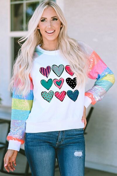 Heart Graphic Sequin Long Sleeve Sweatshirt - Guy Christopher