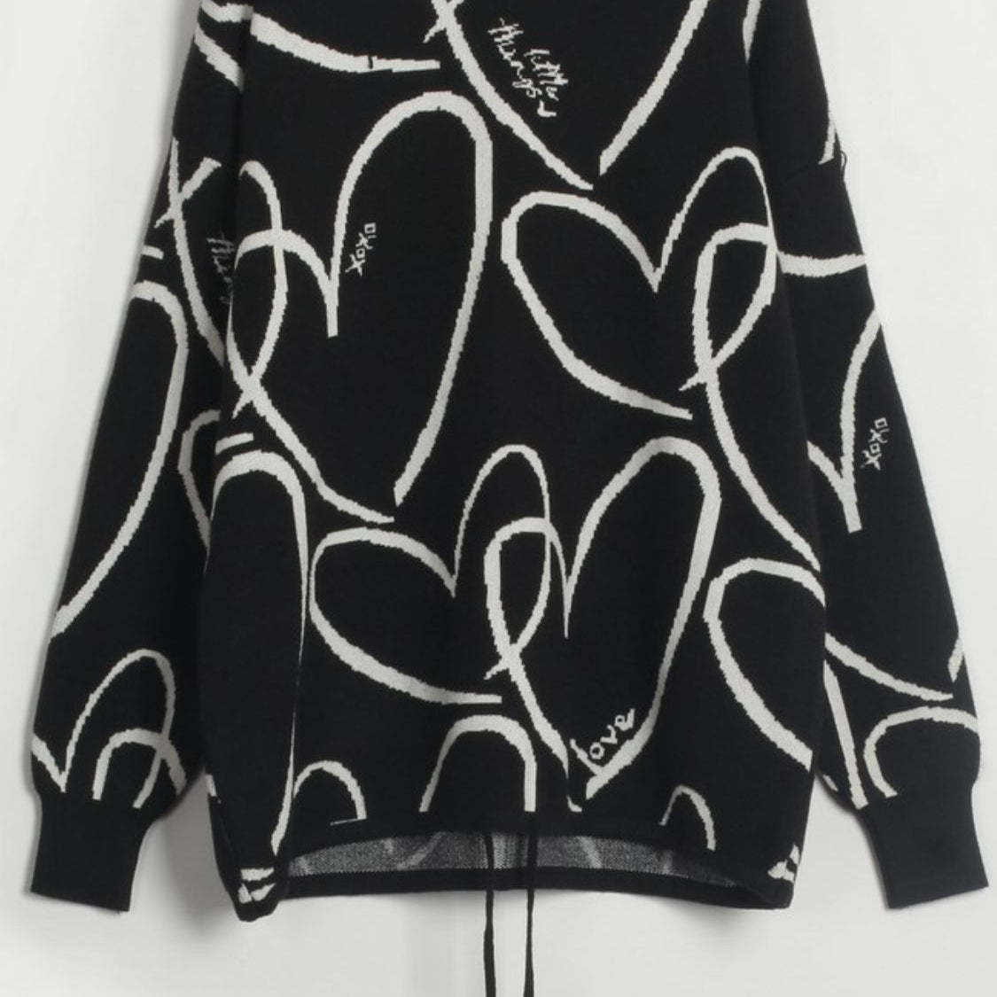 Heart Pattern Drawstring Hem Sweater - Guy Christopher