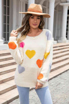 Heart Pattern Round Neck Long Sleeve Sweater - Guy Christopher