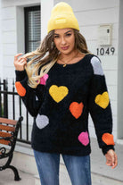 Heart Pattern Round Neck Long Sleeve Sweater - Guy Christopher