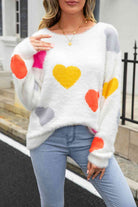 Heart Pattern Round Neck Long Sleeve Sweater - Guy Christopher