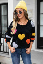 Heart Pattern Round Neck Long Sleeve Sweater - Guy Christopher