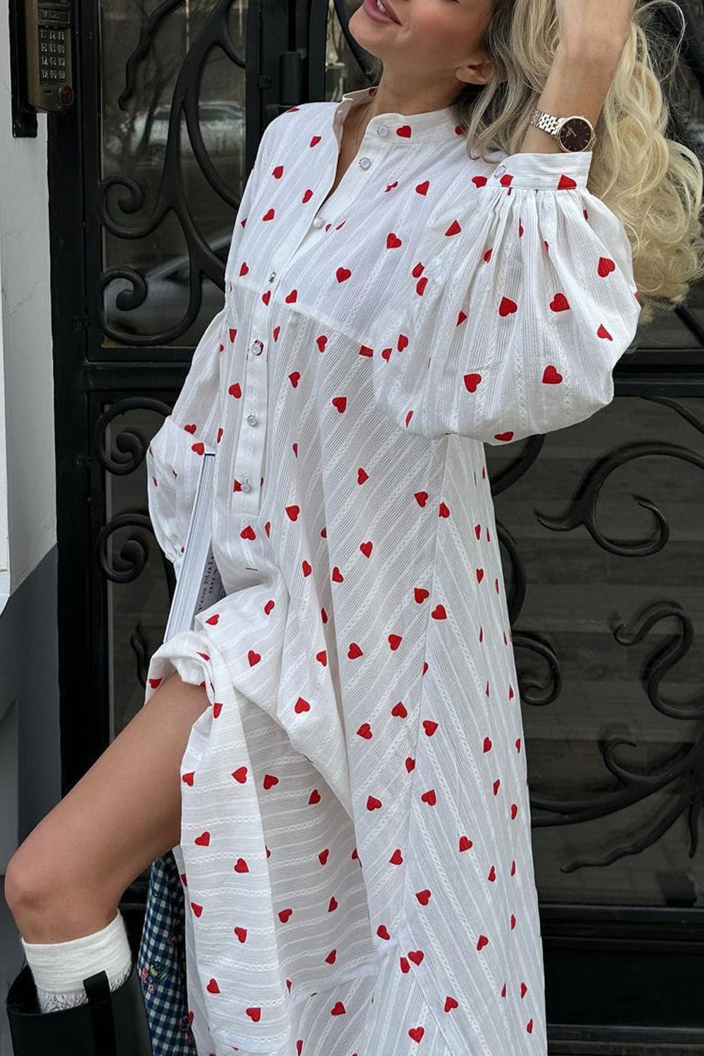 Heart Print Buttoned Maxi Dress - Guy Christopher