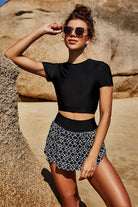 Heart's Wanderlust Cropped Tee and Printed Swim Skort - Immerse Yourself in the Enchanting Beauty of the Beach - Embrace Your Inner Goddess. - Guy Christopher