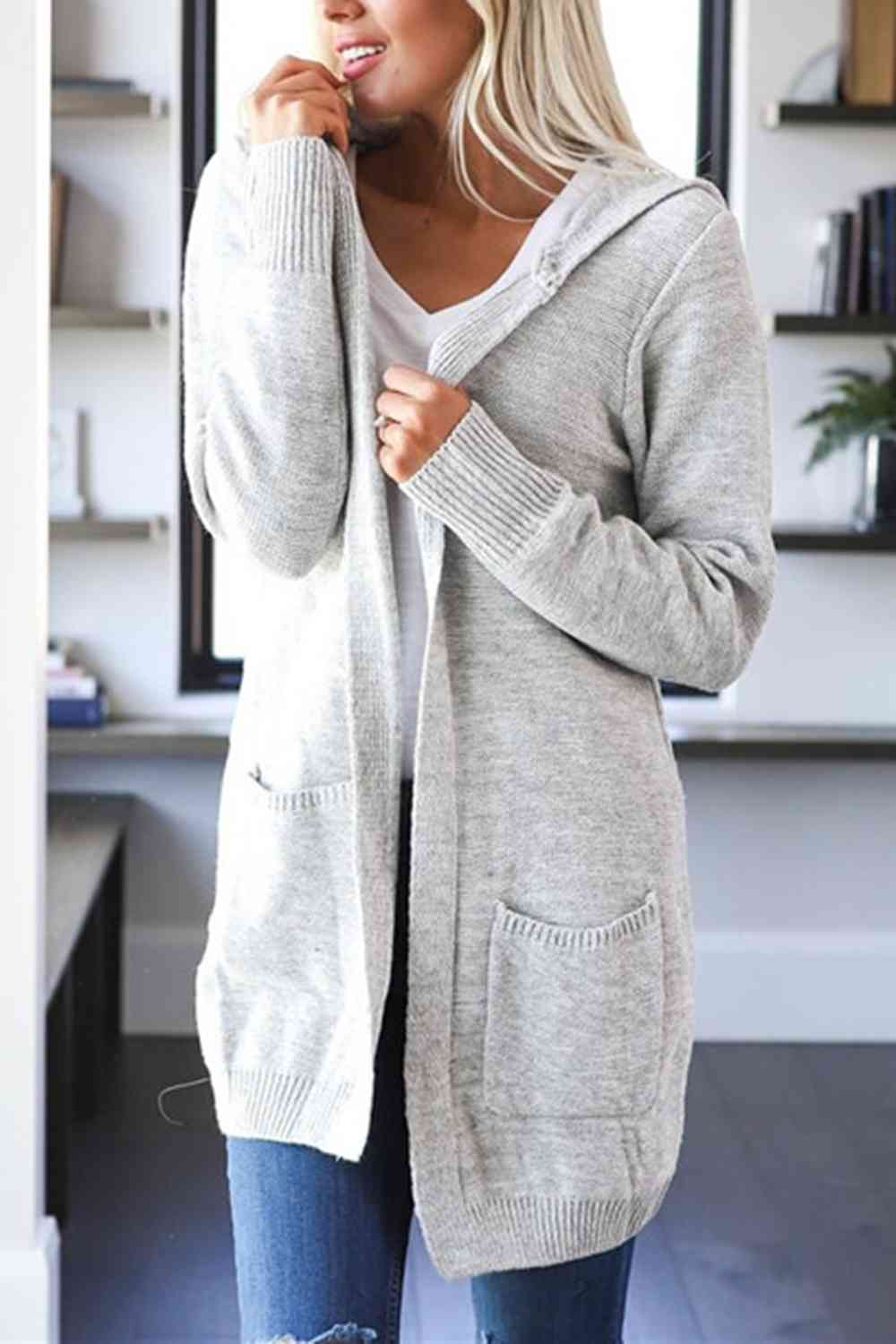 Heathered Open Front Cardigan with Pockets - Guy Christopher