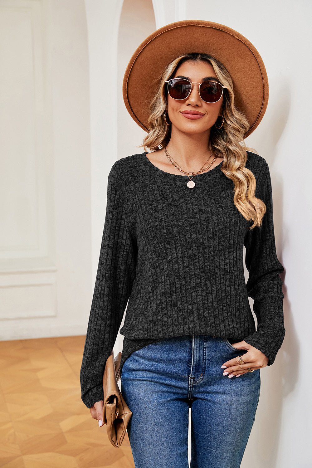 Heathered Round Neck Top - Guy Christopher
