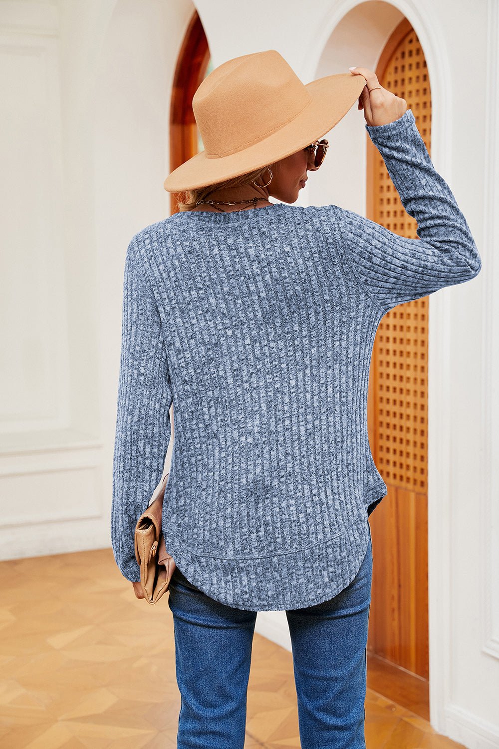 Heathered Round Neck Top - Guy Christopher