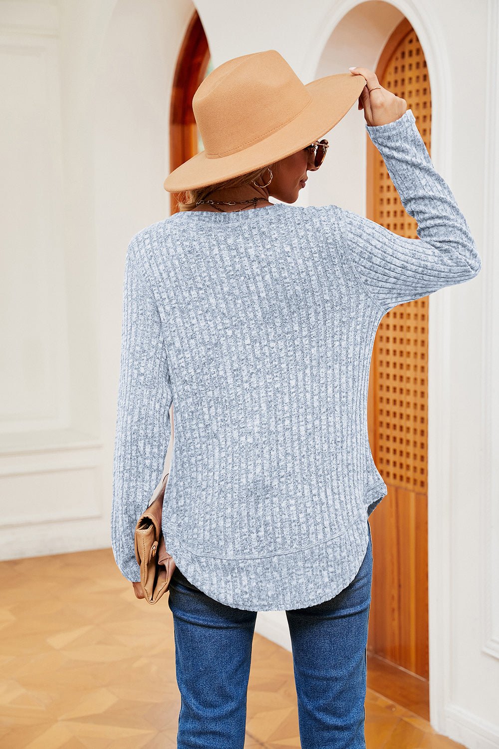 Heathered Round Neck Top - Guy Christopher