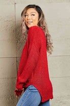 Heimish By The Fire Full Size Draped Detail Knit Sweater - Guy Christopher