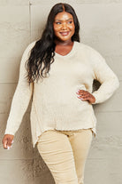 Heimish By The Fire Full Size Draped Detail Knit Sweater - Guy Christopher