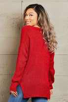 Heimish By The Fire Full Size Draped Detail Knit Sweater - Guy Christopher