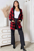 Heimish Full Size Plaid Open Front Cardigan with Pockets - Guy Christopher
