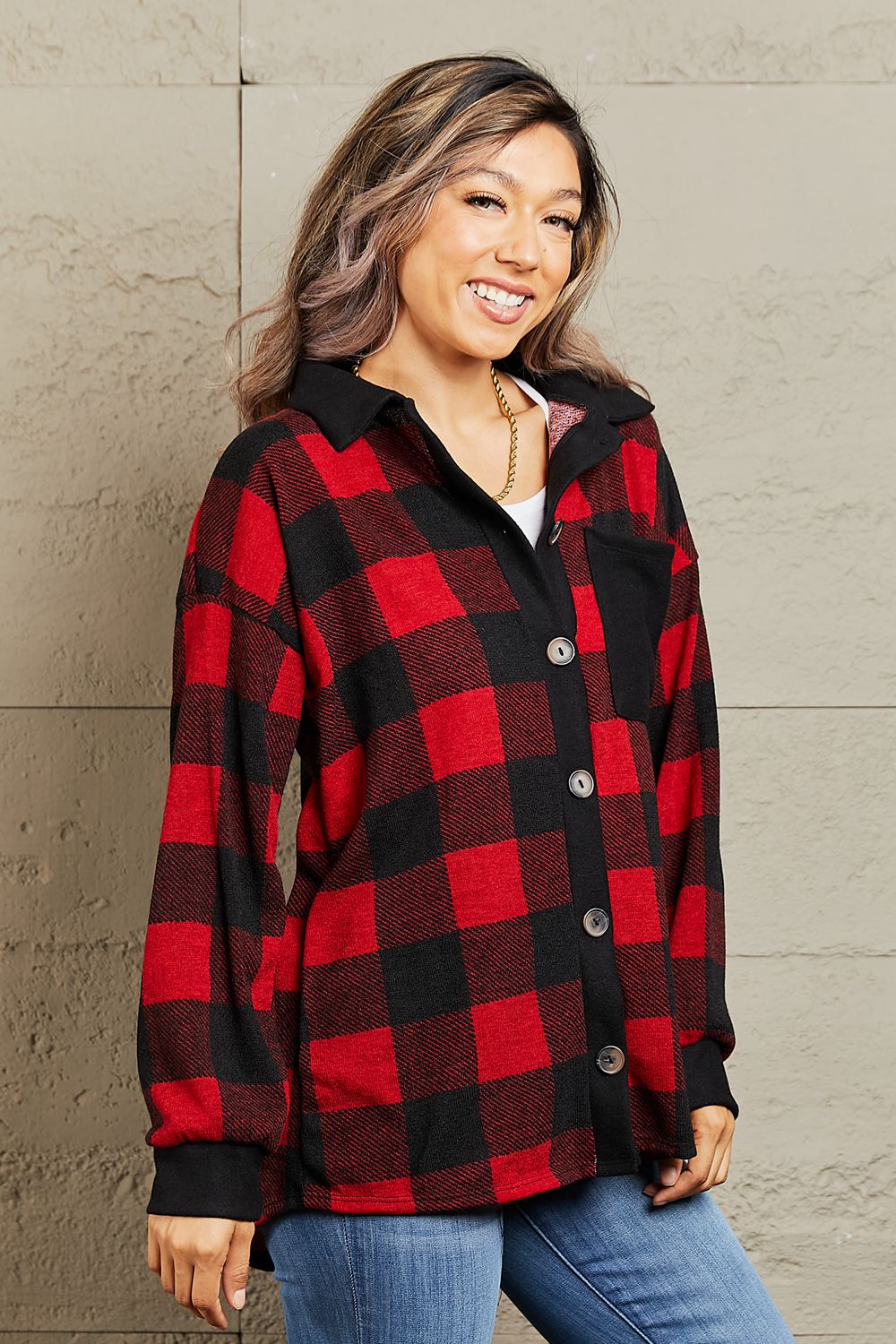 Heimish Make It Last Full Size Contrast Plaid Shacket - Guy Christopher