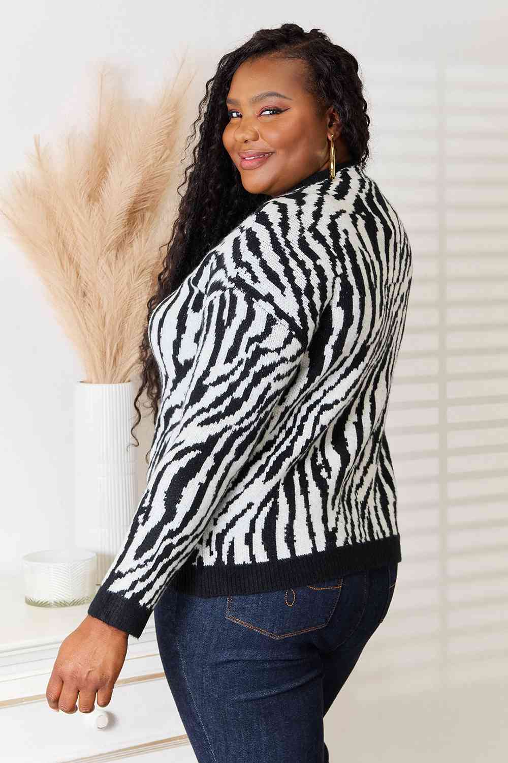 Heimsih Full Size Zebra Print Sweater - Guy Christopher