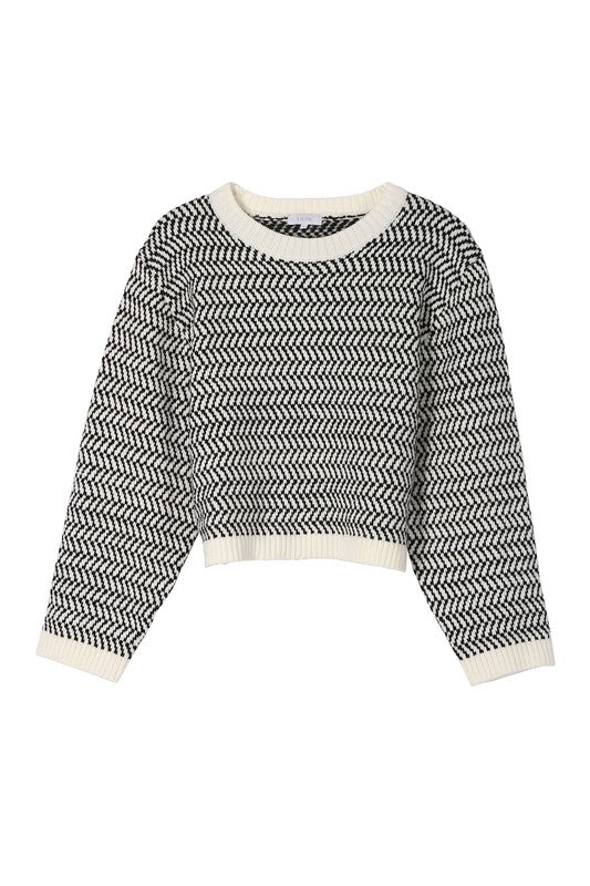 Herringbone pattern crew neck sweater - Guy Christopher