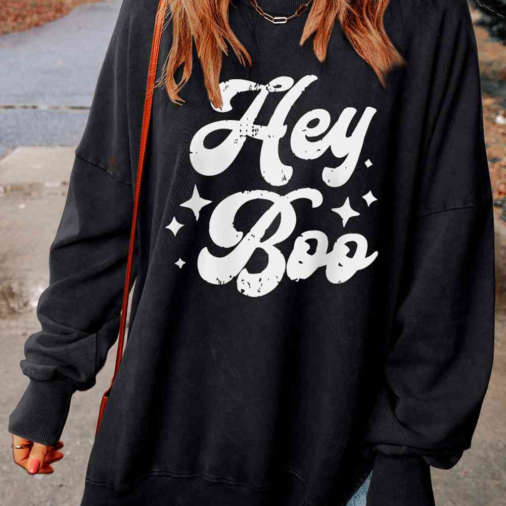 HEY BOO Graphic Round Neck Sweatshirt - Guy Christopher