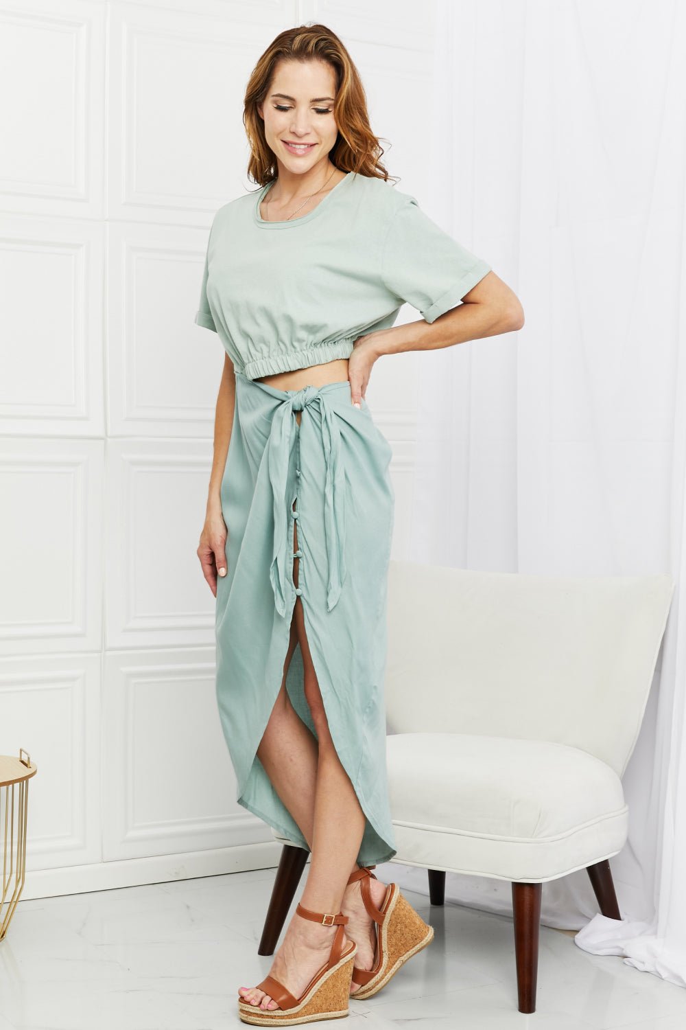 HEYSON Make It Work Cut-Out Midi Dress in Mint - Guy Christopher