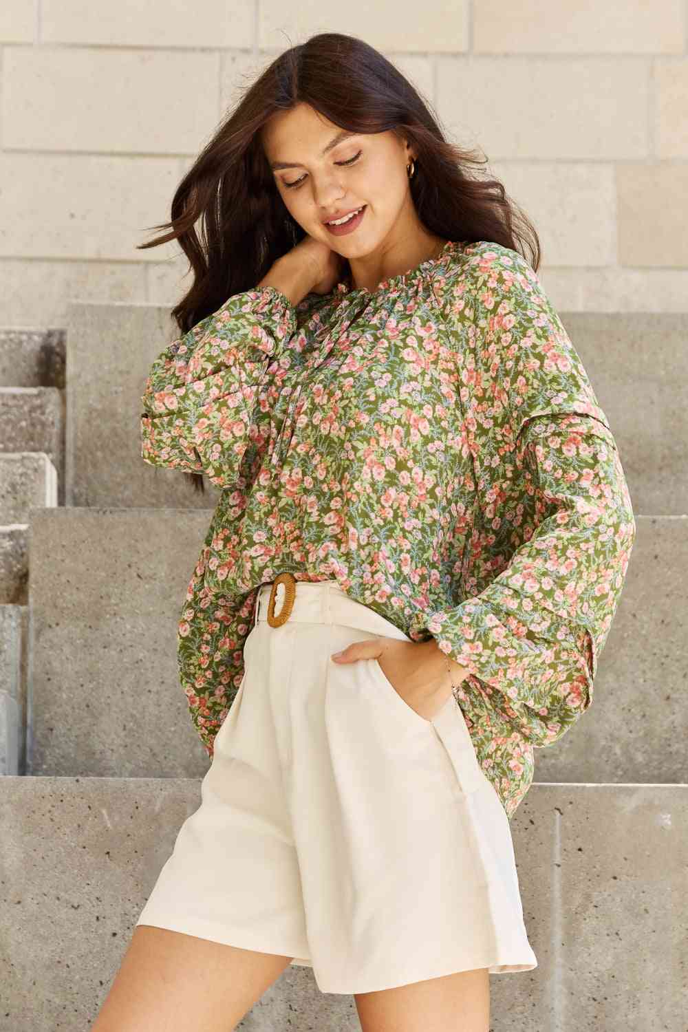 HEYSON She's Blossoming Full Size Balloon Sleeve Floral Blouse - Guy Christopher