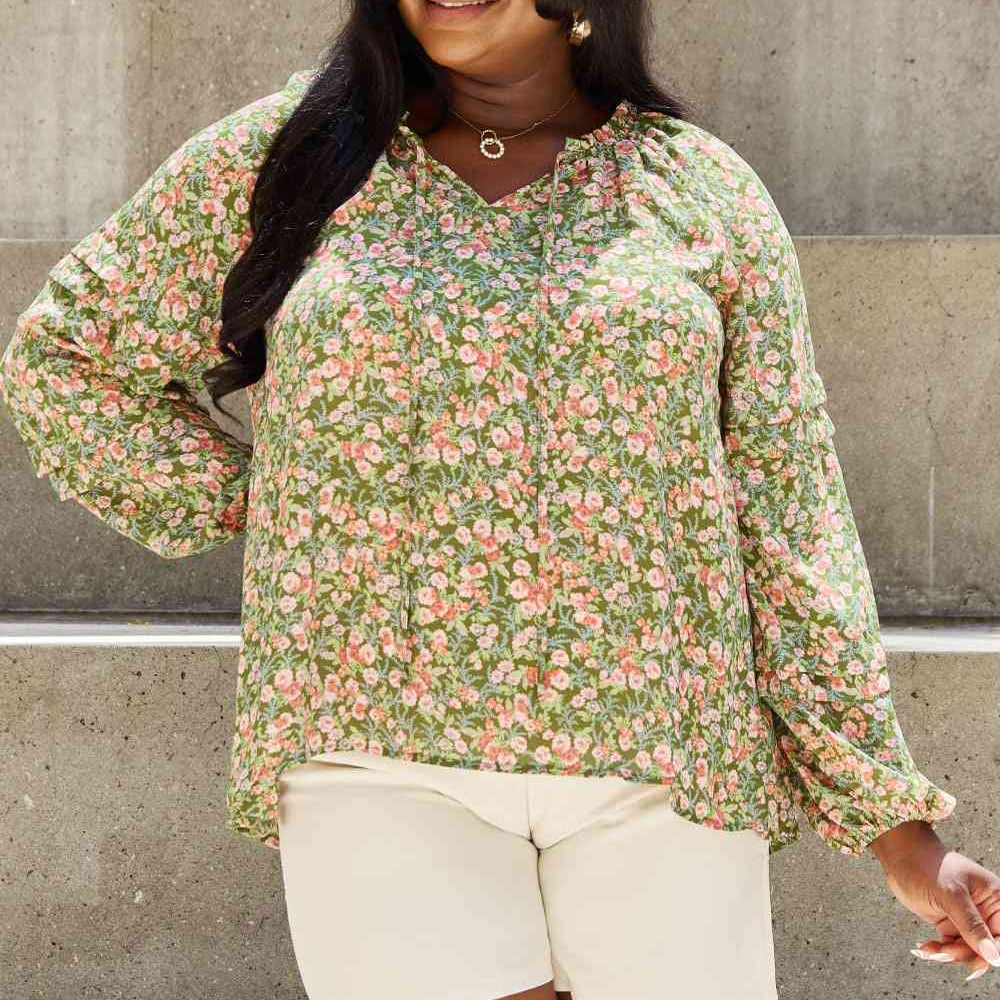 HEYSON She's Blossoming Full Size Balloon Sleeve Floral Blouse - Guy Christopher