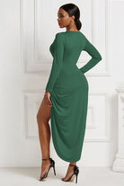 High-low Ruched Surplice Long Sleeve Dress - Guy Christopher