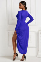 High-low Ruched Surplice Long Sleeve Dress - Guy Christopher