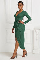 High-low Ruched Surplice Long Sleeve Dress - Guy Christopher