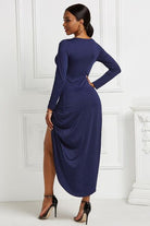 High-low Ruched Surplice Long Sleeve Dress - Guy Christopher