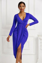 High-low Ruched Surplice Long Sleeve Dress - Guy Christopher