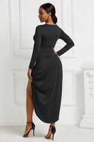 High-low Ruched Surplice Long Sleeve Dress - Guy Christopher