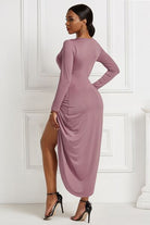 High-low Ruched Surplice Long Sleeve Dress - Guy Christopher