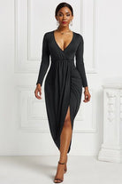 High-low Ruched Surplice Long Sleeve Dress - Guy Christopher