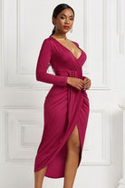 High-low Ruched Surplice Long Sleeve Dress - Guy Christopher