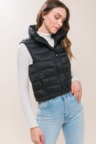 High Neck Zip Up Puffer Vest with Storage Pouch - Guy Christopher