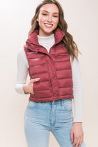 High Neck Zip Up Puffer Vest with Storage Pouch - Guy Christopher