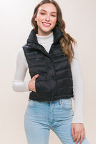 High Neck Zip Up Puffer Vest with Storage Pouch - Guy Christopher