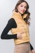 High Neck Zip Up Puffer Vest with Storage Pouch - Guy Christopher