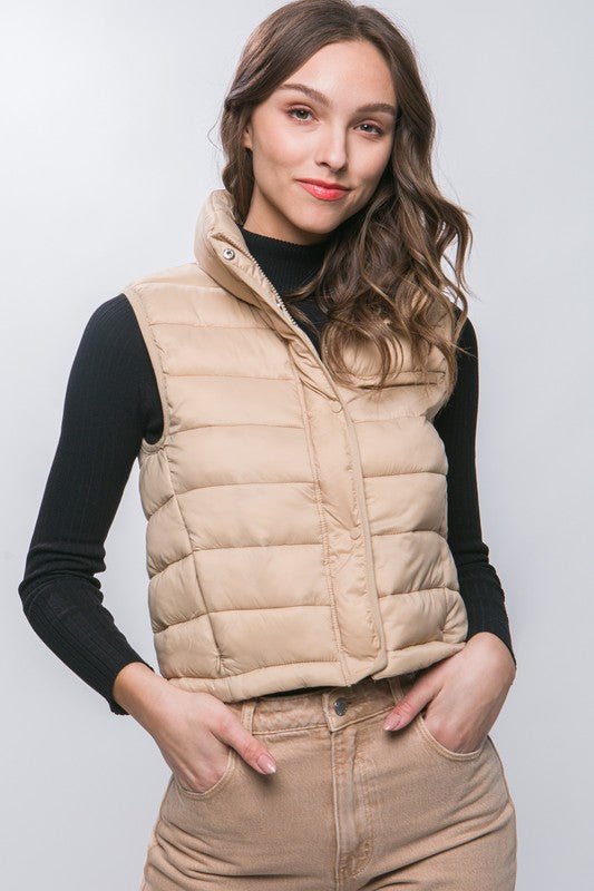 High Neck Zip Up Puffer Vest with Storage Pouch - Guy Christopher