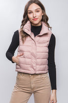 High Neck Zip Up Puffer Vest with Storage Pouch - Guy Christopher