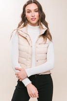 High Neck Zip Up Puffer Vest with Storage Pouch - Guy Christopher