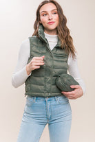 High Neck Zip Up Puffer Vest with Storage Pouch - Guy Christopher