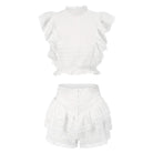 High Quality 2022 Sunday Set elastic waistband Cropped top with ruffle detail and cute ruffle mini shorts skirts - Guy Christopher