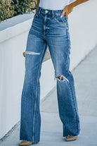 High-Rise Distressed Raw Hem Jeans - Guy Christopher