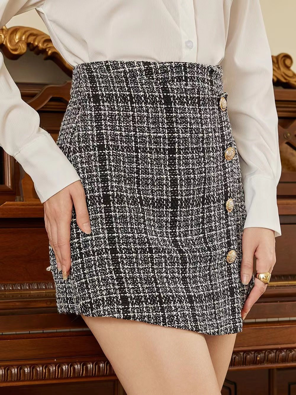High Waist Buttoned Mini Skirt - Guy Christopher