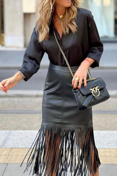 High Waist Fringe Hem Skirt - Guy Christopher