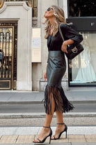 High Waist Fringe Hem Skirt - Guy Christopher