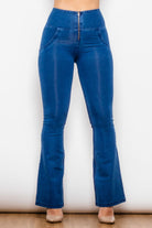 High Waist Zip Detail Flare Long Jeans - Guy Christopher