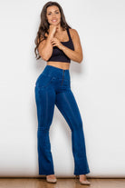 High Waist Zip Detail Flare Long Jeans - Guy Christopher