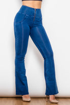 High Waist Zip Detail Flare Long Jeans - Guy Christopher